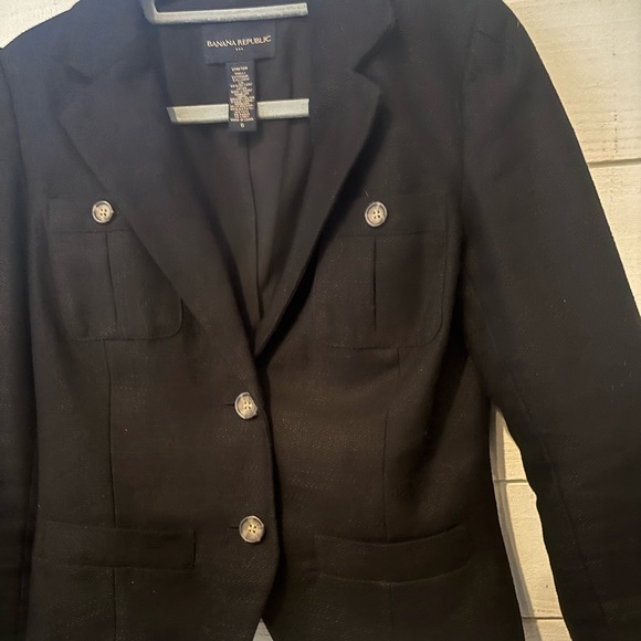 Banana Republic Womens Black Fitted Tweed Blazer Jacket with Pockets - Size 6 - Picture 10 of 14